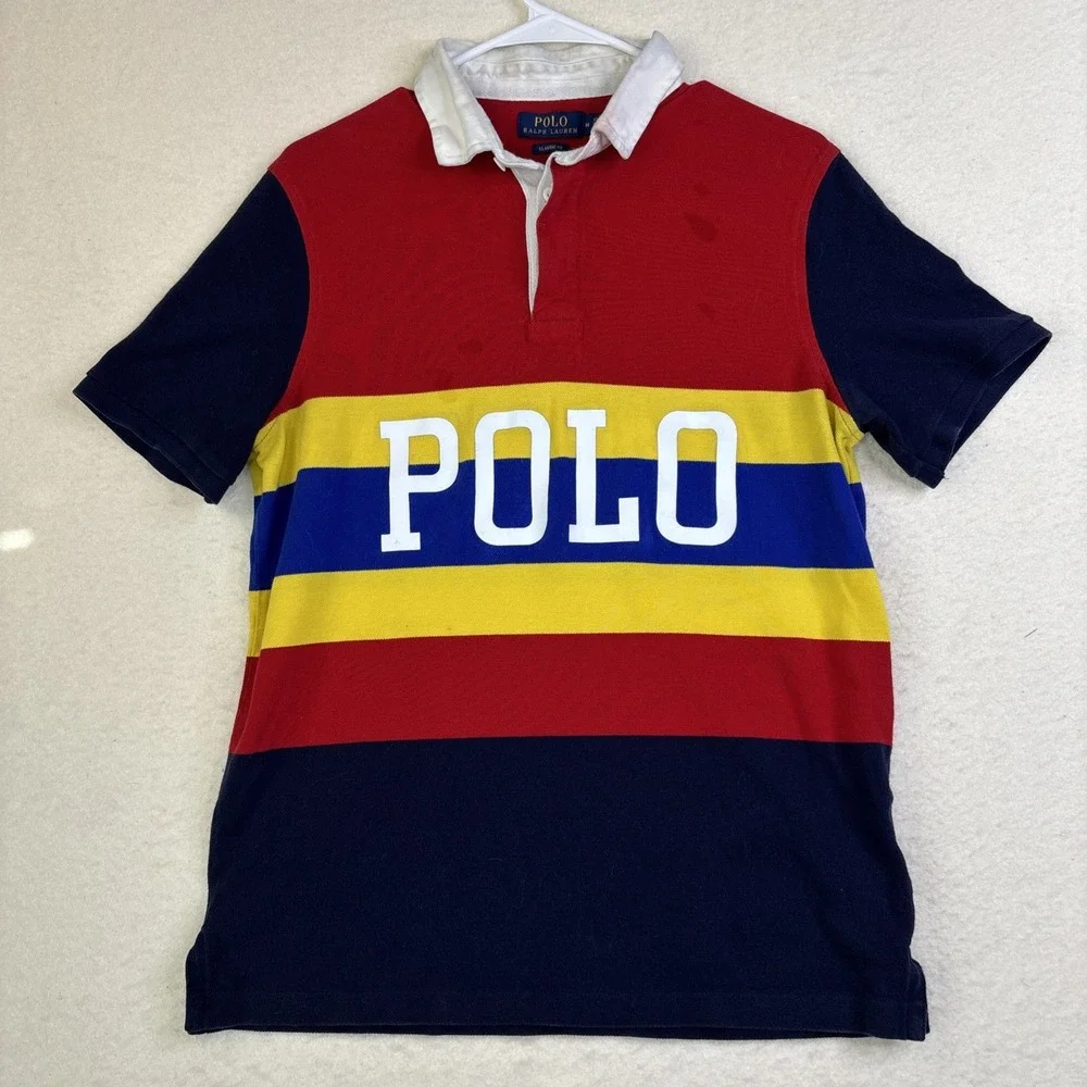 Polo Ralph Lauren Hi Tech Limited Edition Rugby Shirt Size M Spell Out oil spots